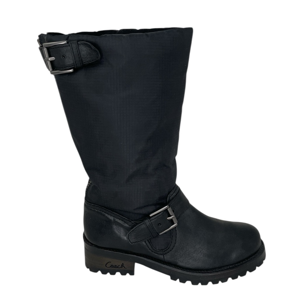 Coach Women's Black Boots Betsie Mid Calf Leather Nylon Lug Sole Size 6.5 - Picture 2 of 11